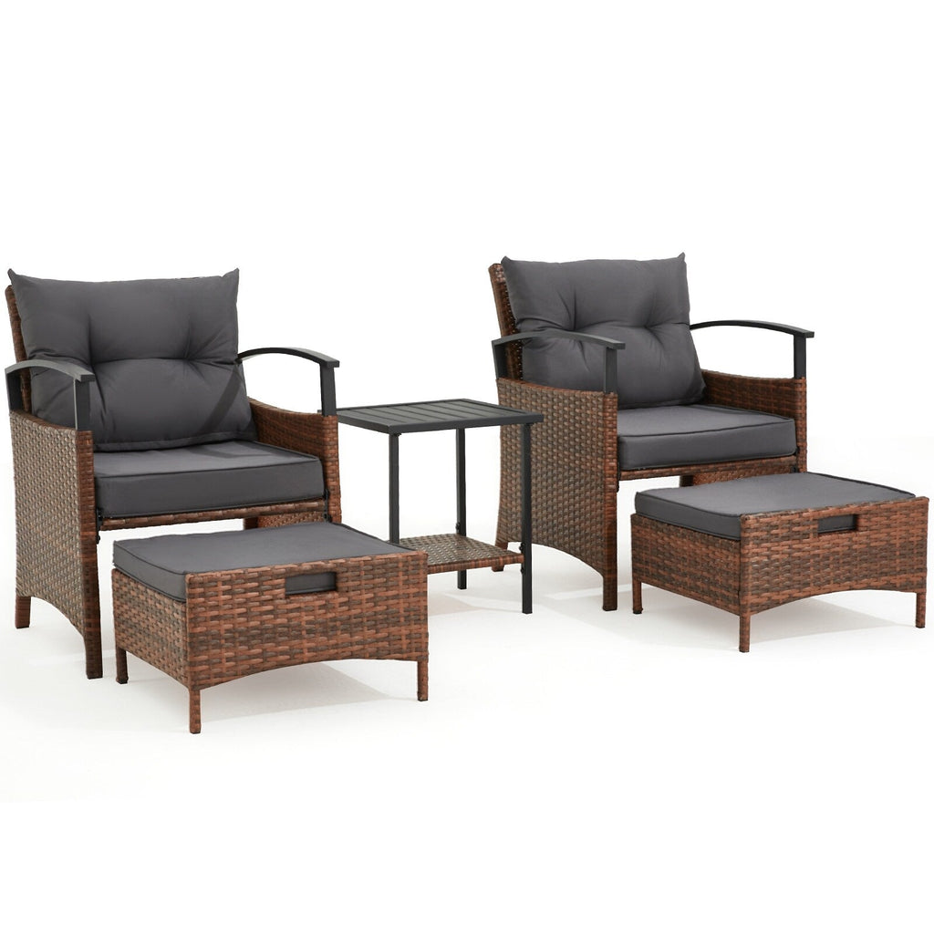 Ensemble de meubles de patio AVAWING 5 pièces en osier avec table basse et pouf