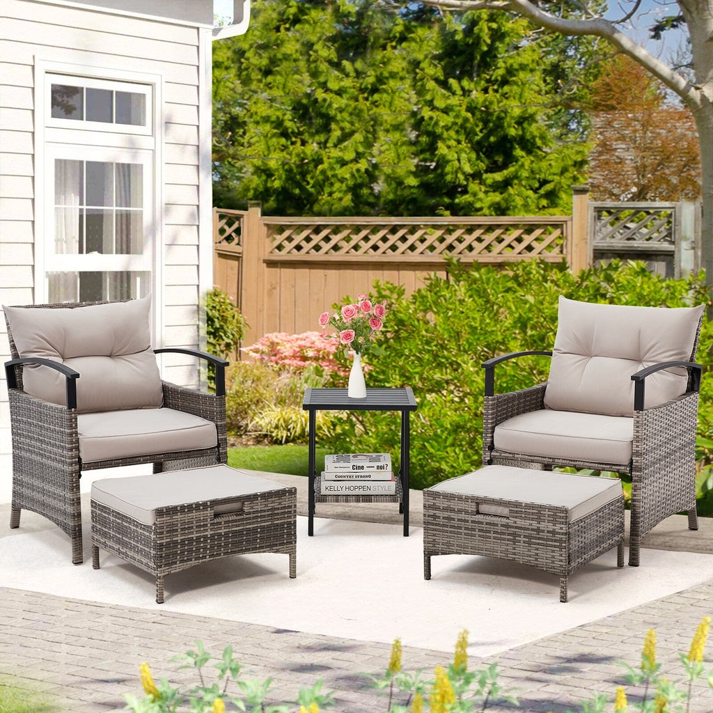 Ensemble de meubles de patio AVAWING 5 pièces en osier avec table basse et pouf