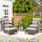 Ensemble de meubles de patio AVAWING 5 pièces en osier avec table basse et pouf