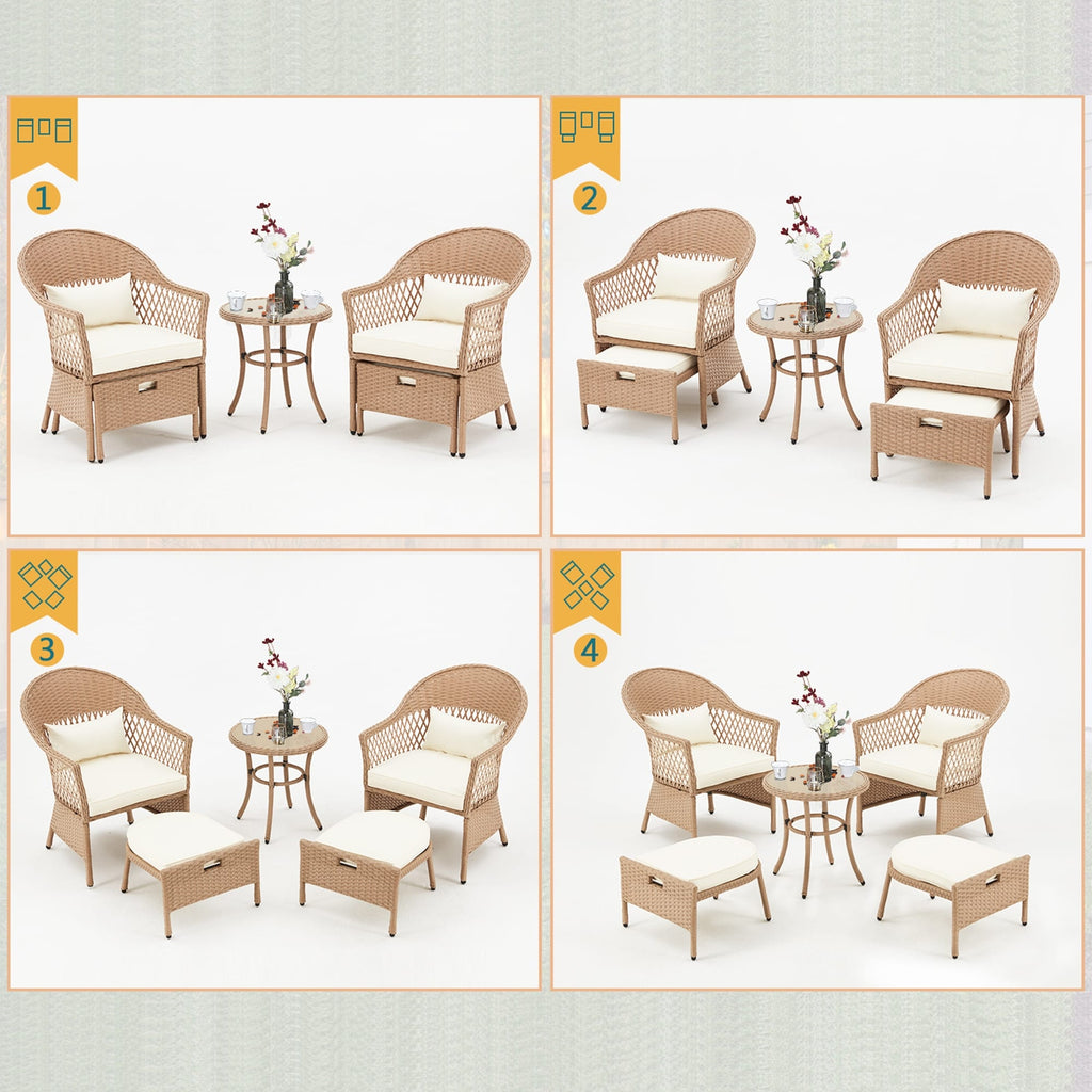 Ensemble de meubles de patio AVAWING 5 pièces, chaises d'extérieur en rotin, ensemble de conversation bistro en osier