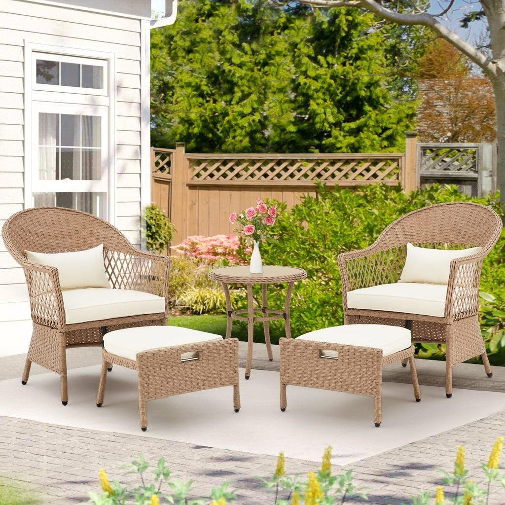Ensemble de meubles de patio AVAWING 5 pièces, chaises d'extérieur en rotin, ensemble de conversation bistro en osier