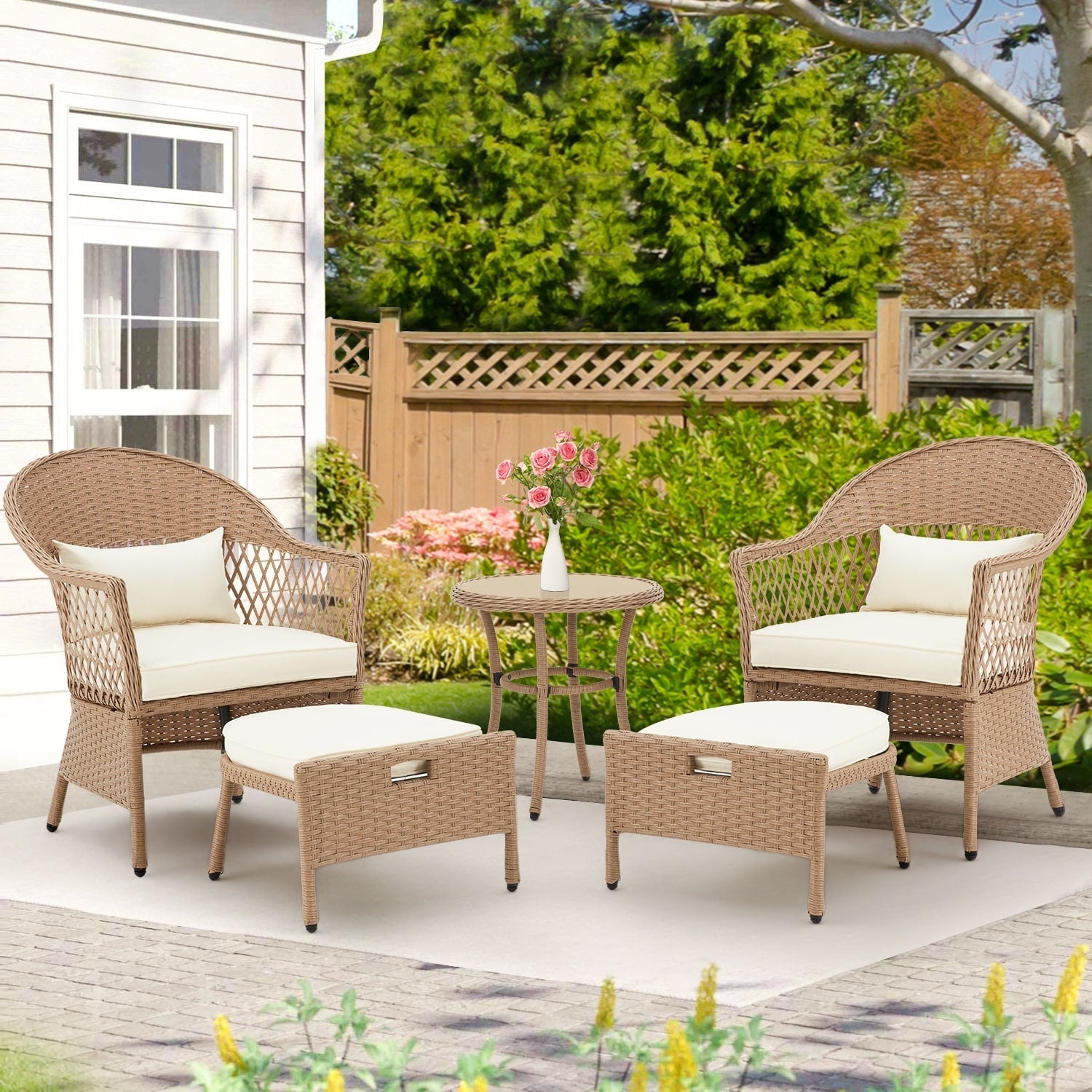 Ensemble de meubles de patio AVAWING 5 pièces, chaises d'extérieur en rotin, ensemble de conversation bistro en osier