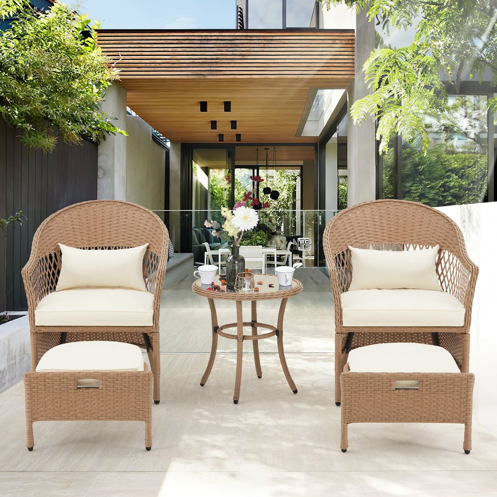 Ensemble de meubles de patio AVAWING 5 pièces, chaises d'extérieur en rotin, ensemble de conversation bistro en osier