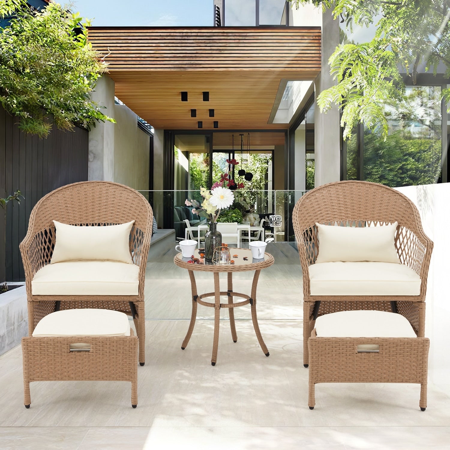 Ensemble de meubles de patio AVAWING 5 pièces, chaises d'extérieur en rotin, ensemble de conversation bistro en osier
