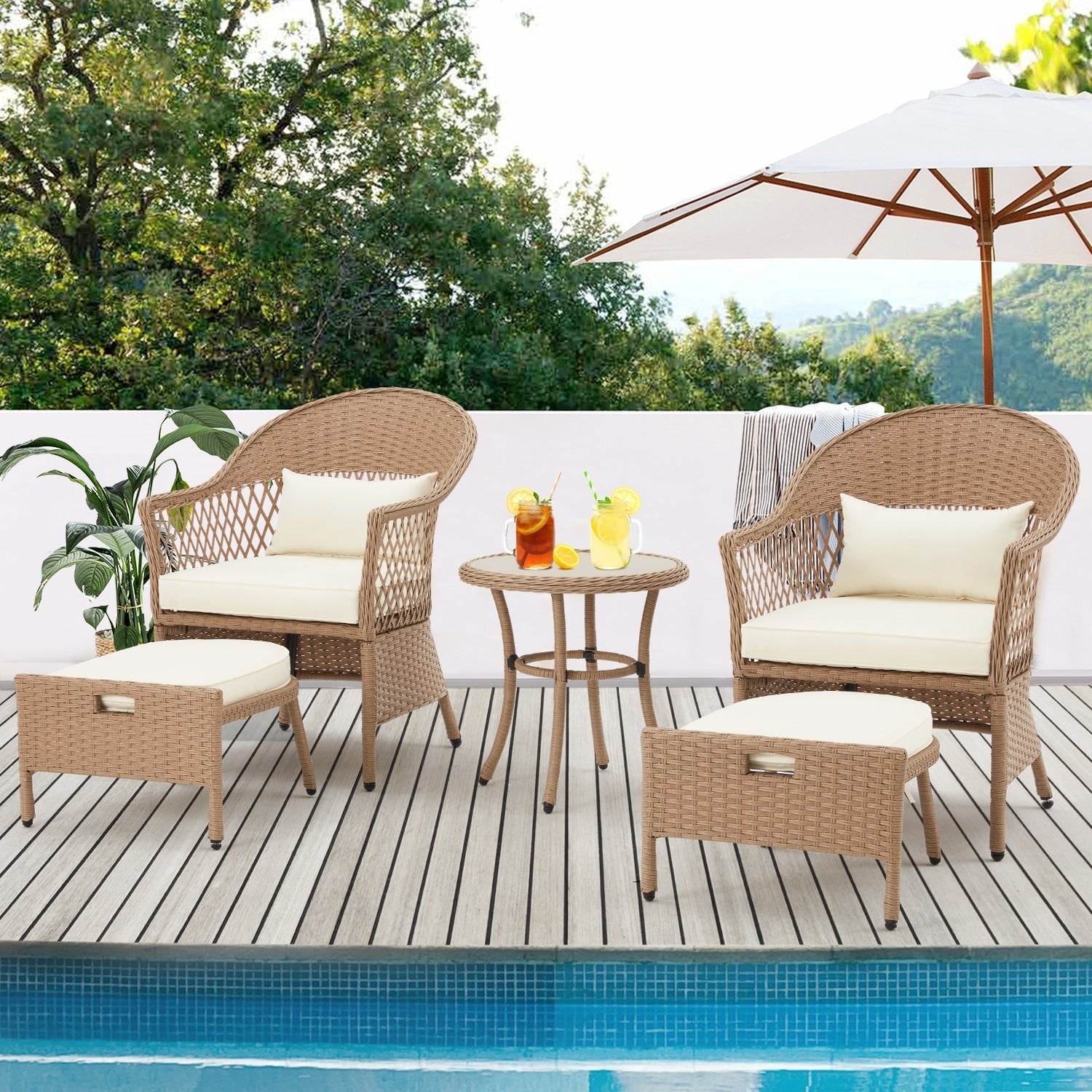Ensemble de meubles de patio AVAWING 5 pièces, chaises d'extérieur en rotin, ensemble de conversation bistro en osier