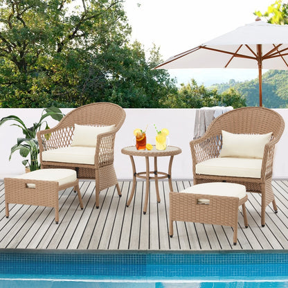Ensemble de meubles de patio AVAWING 5 pièces, chaises d'extérieur en rotin, ensemble de conversation bistro en osier