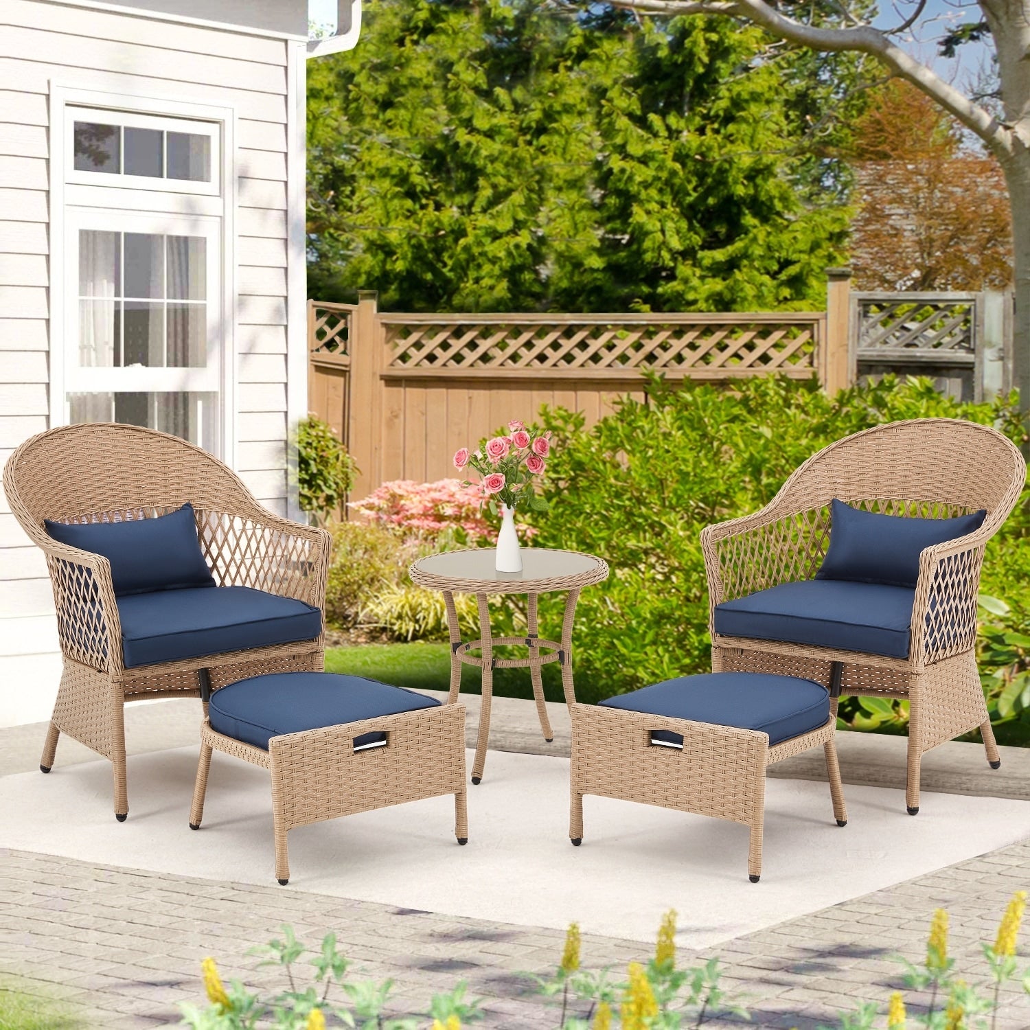 Ensemble de meubles de patio AVAWING 5 pièces, chaises d'extérieur en rotin, ensemble de conversation bistro en osier