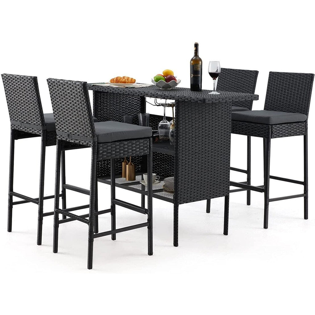 Ensemble de bar de patio AVAWING 5 pièces en rotin avec coussin amovible
