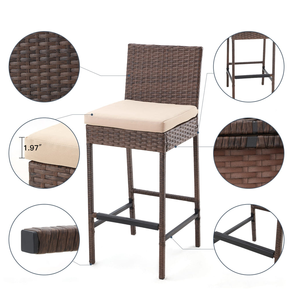 Ensemble de bar de patio AVAWING 5 pièces en rotin avec coussin amovible