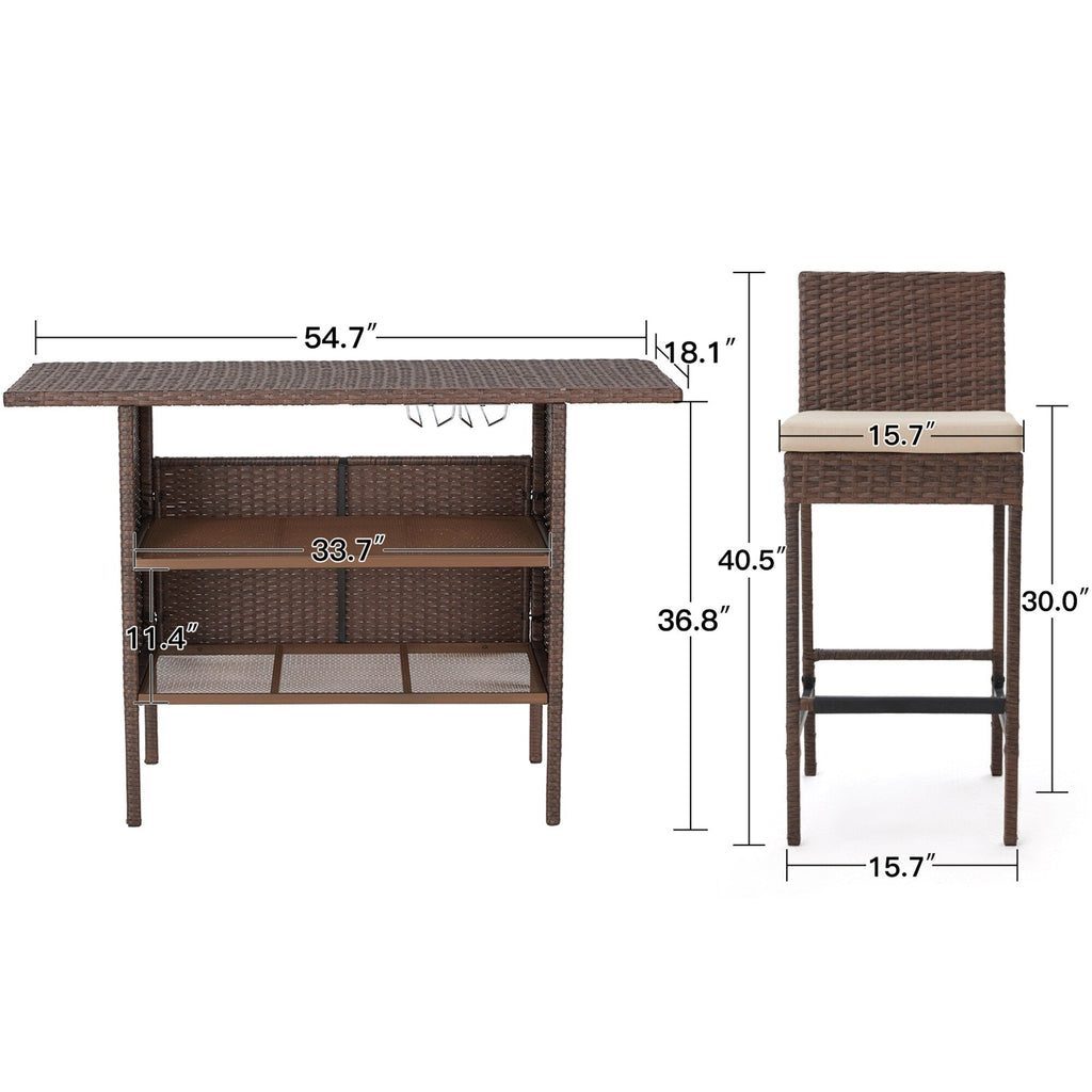 Ensemble de bar de patio AVAWING 5 pièces en rotin avec coussin amovible