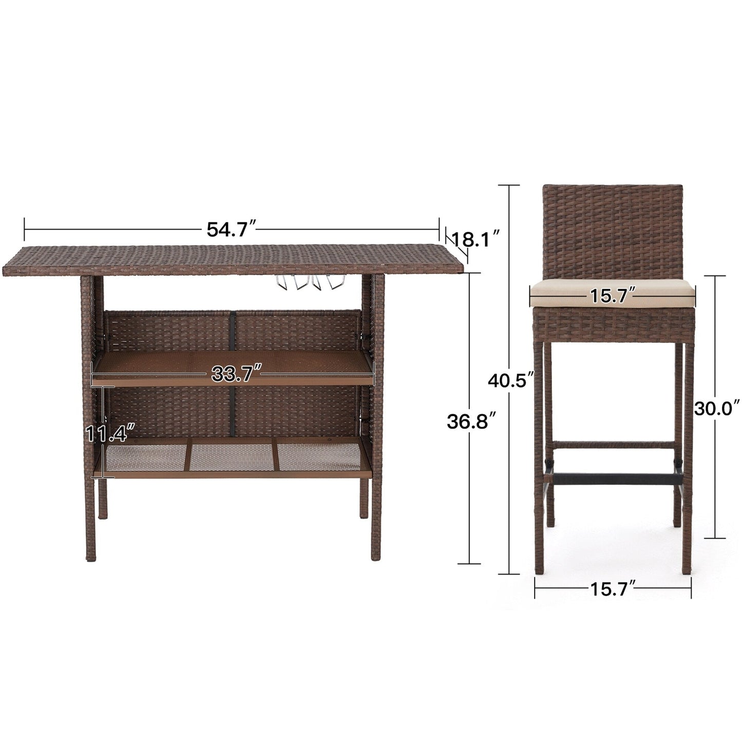 Ensemble de bar de patio AVAWING 5 pièces en rotin avec coussin amovible