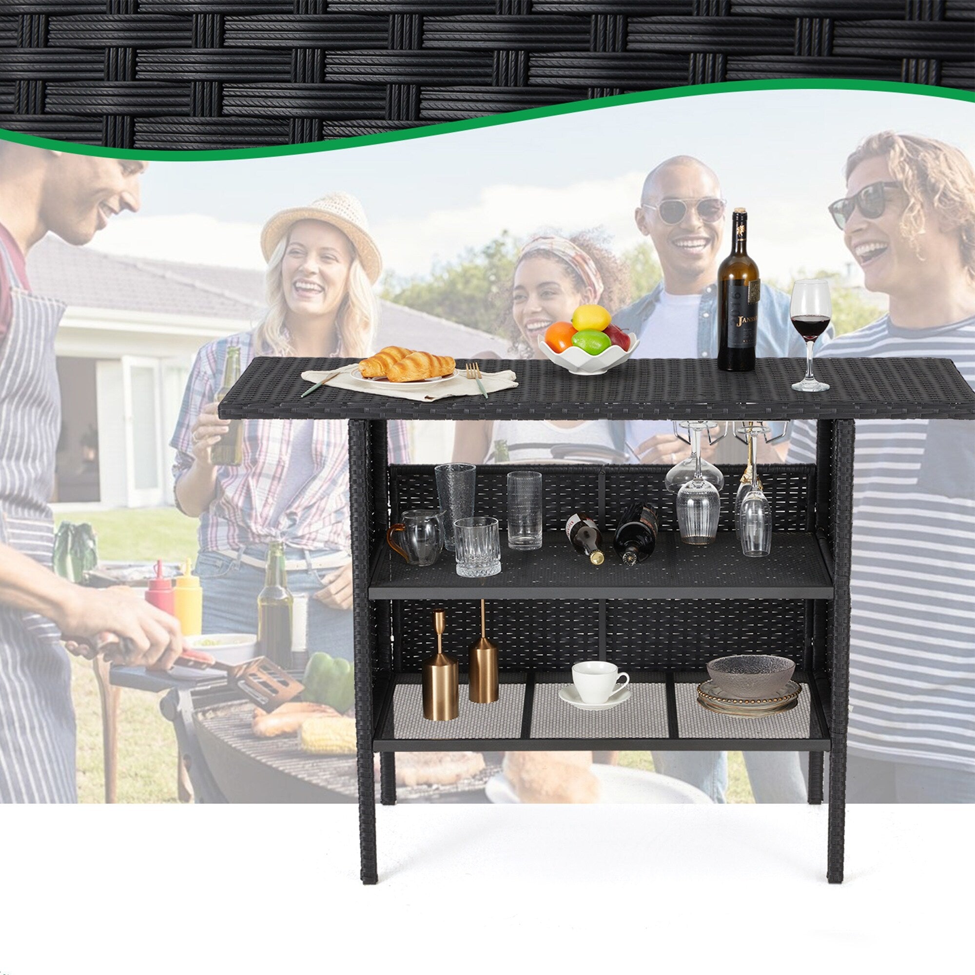 Ensemble de bar de patio AVAWING 5 pièces en rotin avec coussin amovible