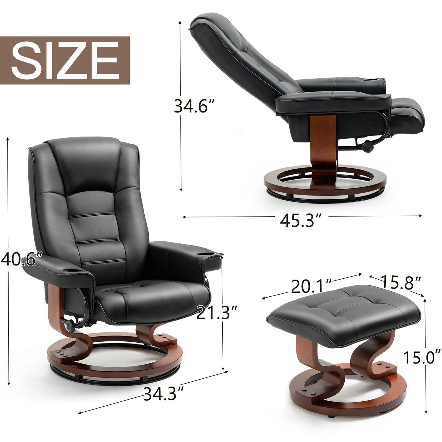 Fauteuil inclinable AVAWING avec ottoman pivotant