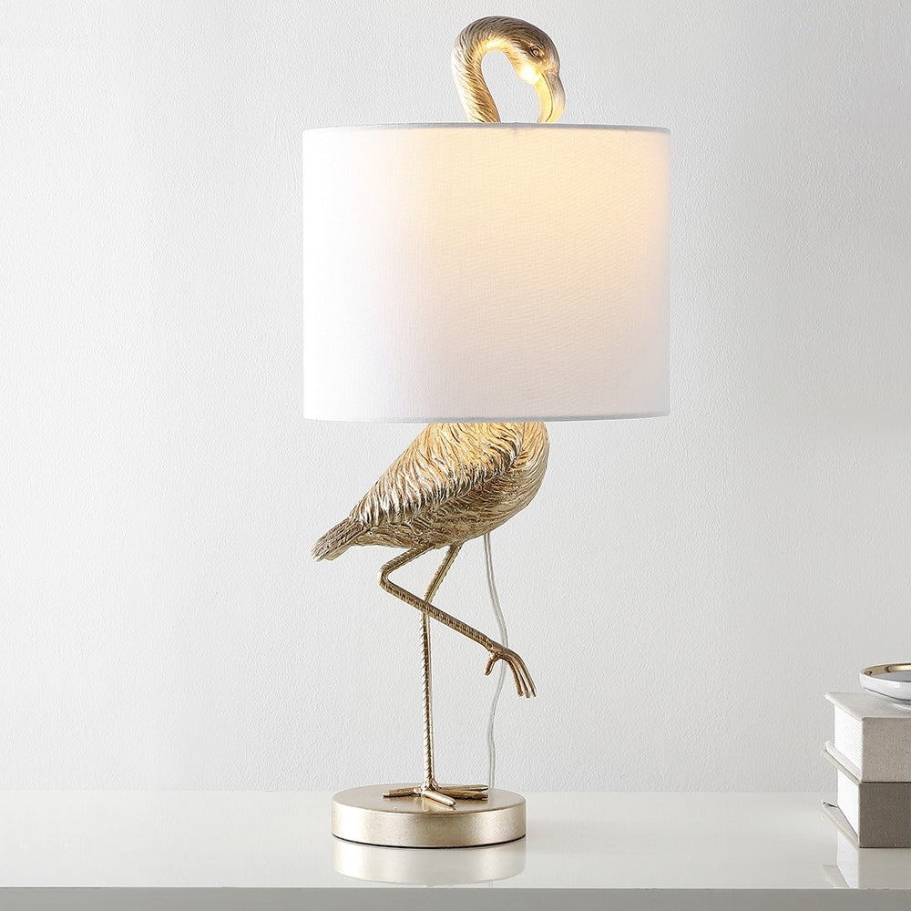Lampe de table Aaliyah 25 pouces en résine champagne doré avec abat-jour en lin blanc - 25H