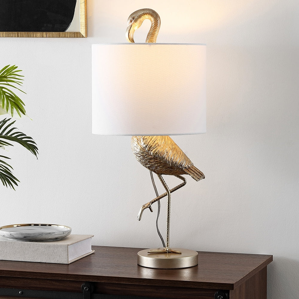 Lampe de table Aaliyah 25 pouces en résine champagne doré avec abat-jour en lin blanc - 25H