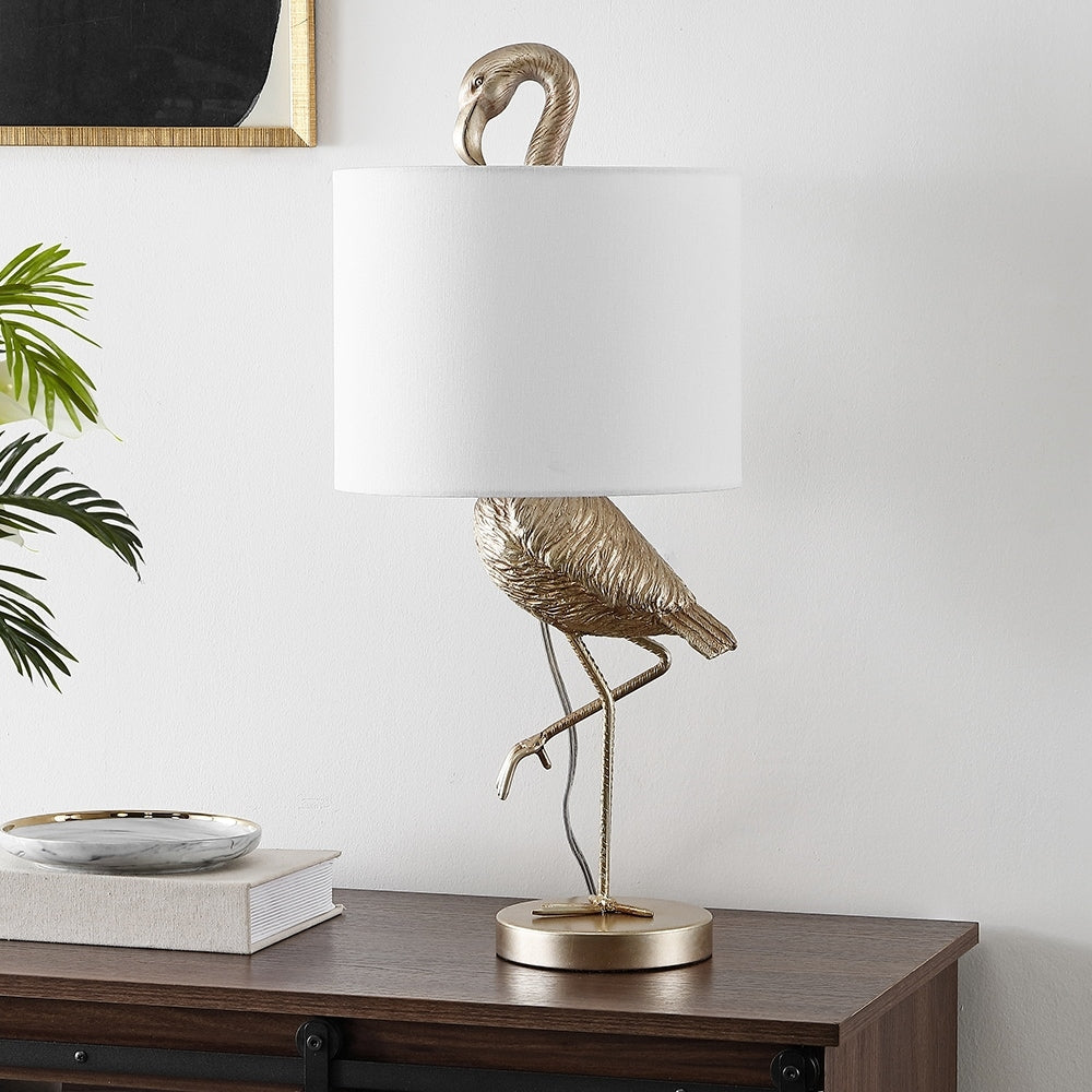 Lampe de table Aaliyah 25 pouces en résine champagne doré avec abat-jour en lin blanc - 25H