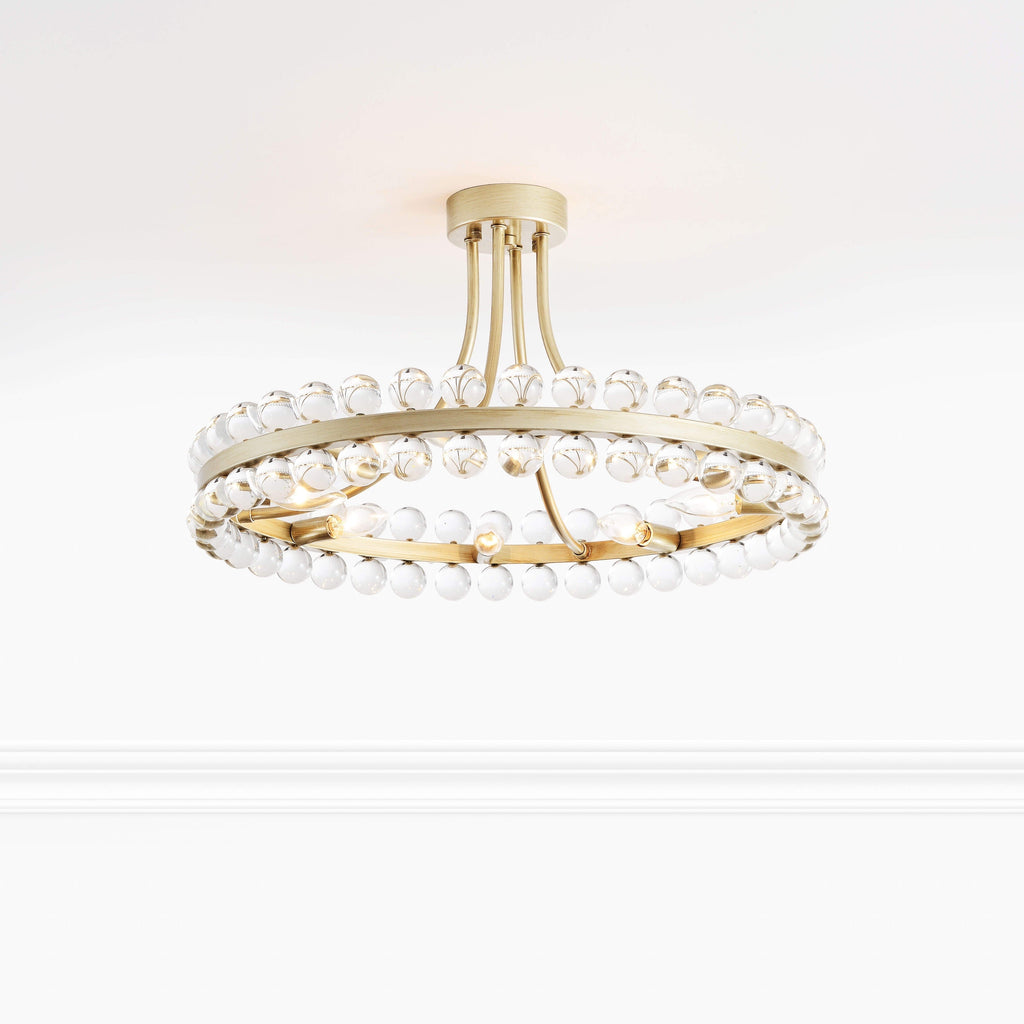 Plafonnier semi-encastré Elvira à 8 lumières en cristal, forme roue de chariot