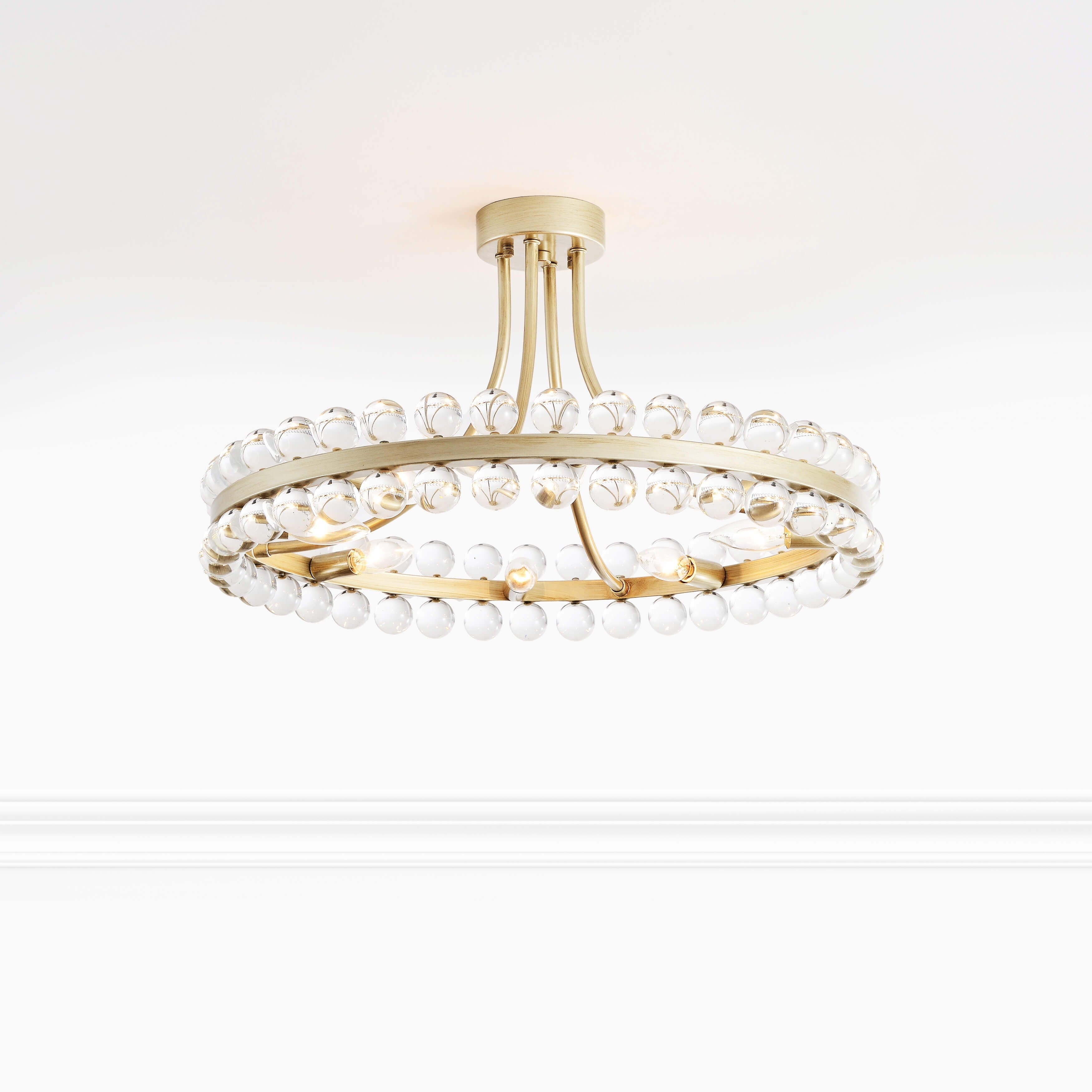 Plafonnier semi-encastré Elvira à 8 lumières en cristal, forme roue de chariot