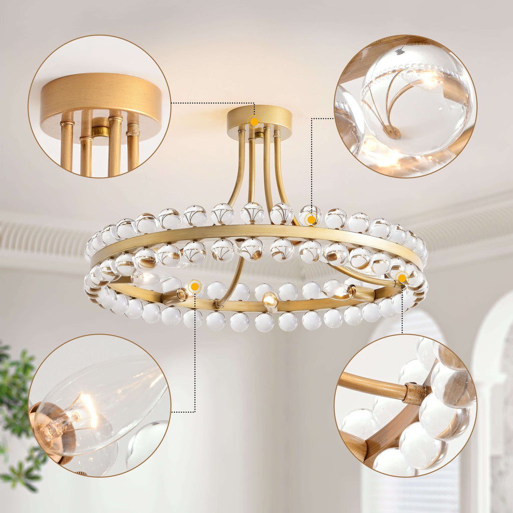 Plafonnier semi-encastré Elvira à 8 lumières en cristal, forme roue de chariot