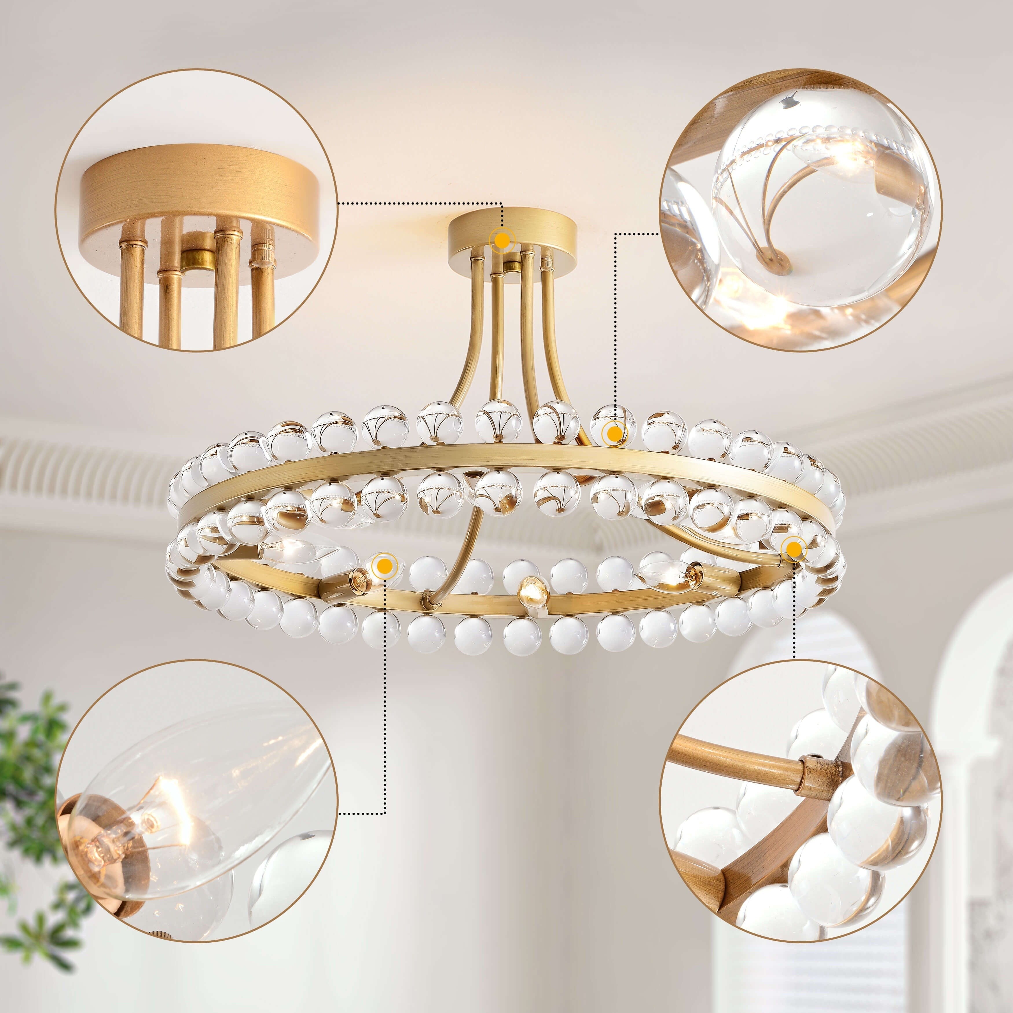 Plafonnier semi-encastré Elvira à 8 lumières en cristal, forme roue de chariot