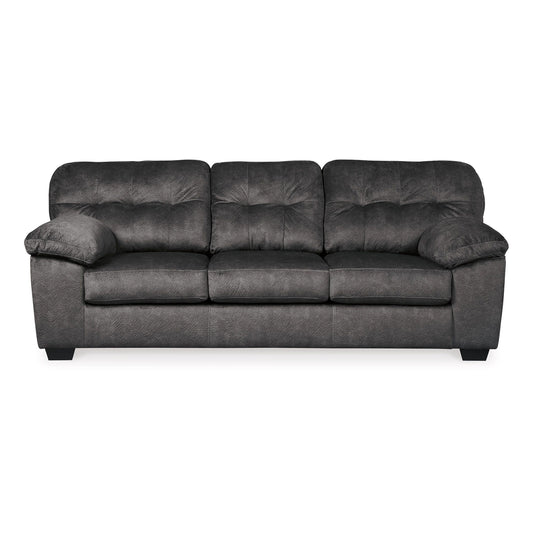 Canapé Acai, coussins capitonnés, accoudoirs coussinés, polyester gris, 94 pouces