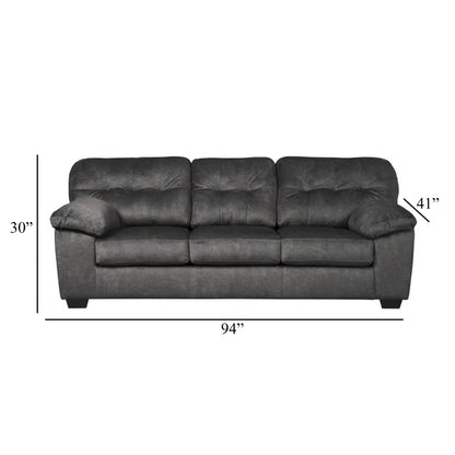 Canapé Acai, coussins capitonnés, accoudoirs coussinés, polyester gris, 94 pouces