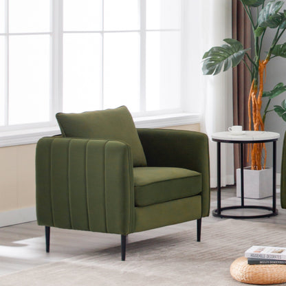 Fauteuil d'appoint pour salon, canapé simple confortable en velours, fauteuil moderne du milieu du siècle avec 1 coussin et pieds en métal