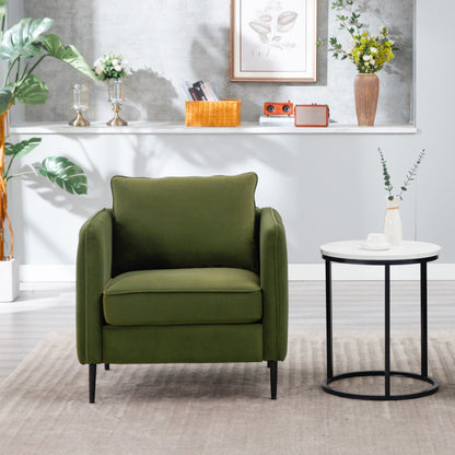 Fauteuil d'appoint pour salon, canapé simple confortable en velours, fauteuil moderne du milieu du siècle avec 1 coussin et pieds en métal