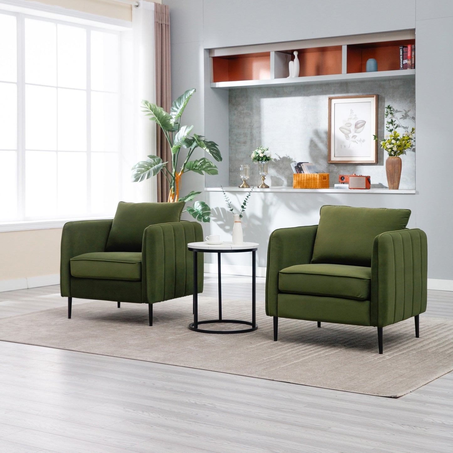Fauteuil d'appoint pour salon, canapé simple confortable en velours, fauteuil moderne du milieu du siècle avec 1 coussin et pieds en métal