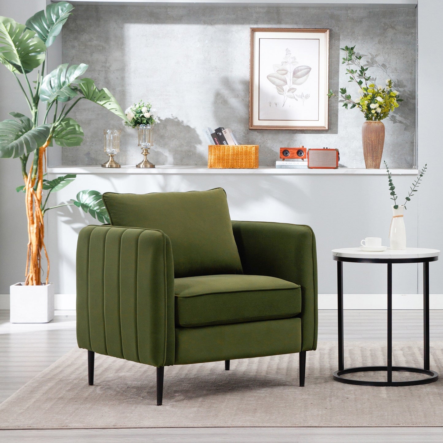 Fauteuil d'appoint pour salon, canapé simple confortable en velours, fauteuil moderne du milieu du siècle avec 1 coussin et pieds en métal
