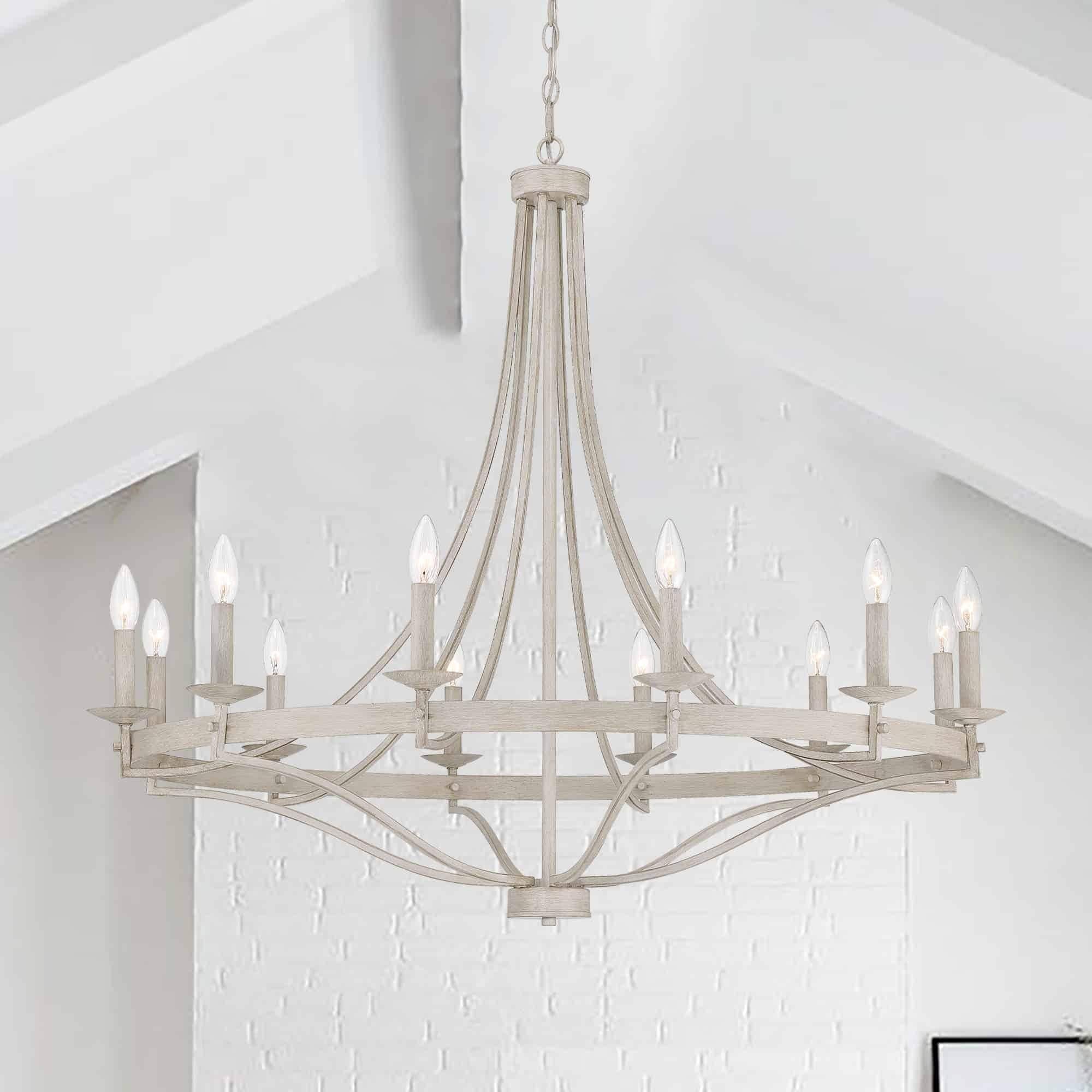Lustre Fidenza à 12 lumières, style Empire, style ferme moderne, avec roue de chariot et UL - D40'' * H135''