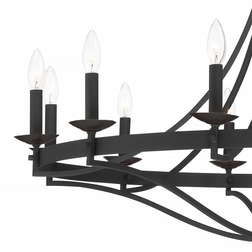 Lustre Fidenza à 12 lumières, style Empire, style ferme moderne, avec roue de chariot et UL - D40'' * H135''