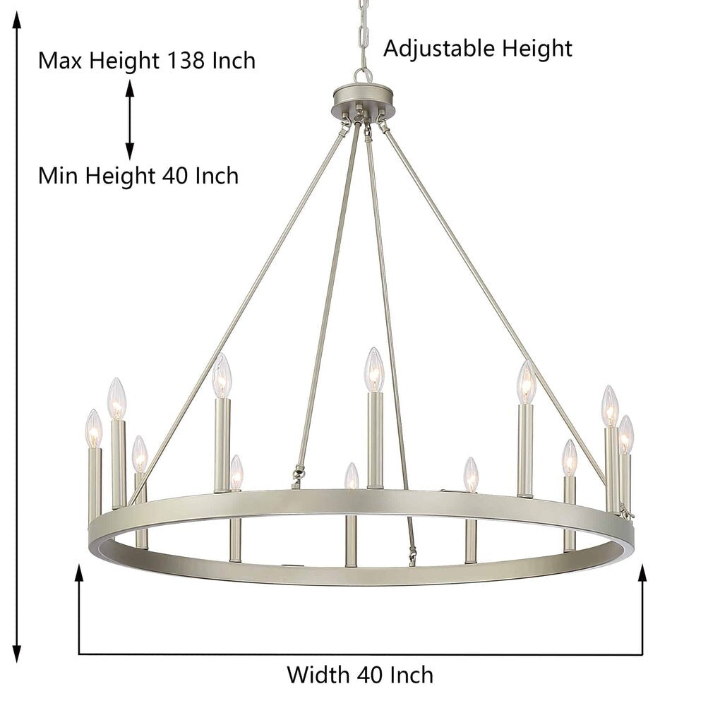 Lustre Acroma Farmhouse à 12 lumières, 40 po, en forme de roue de chariot, certifié UL - 40 po P x 138 po H