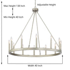 Lustre Acroma Farmhouse à 12 lumières, 40 po, en forme de roue de chariot, certifié UL - 40 po P x 138 po H