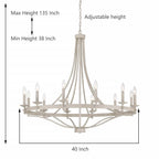Lustre Fidenza à 12 lumières, style Empire, style ferme moderne, avec roue de chariot et UL - D40'' * H135''