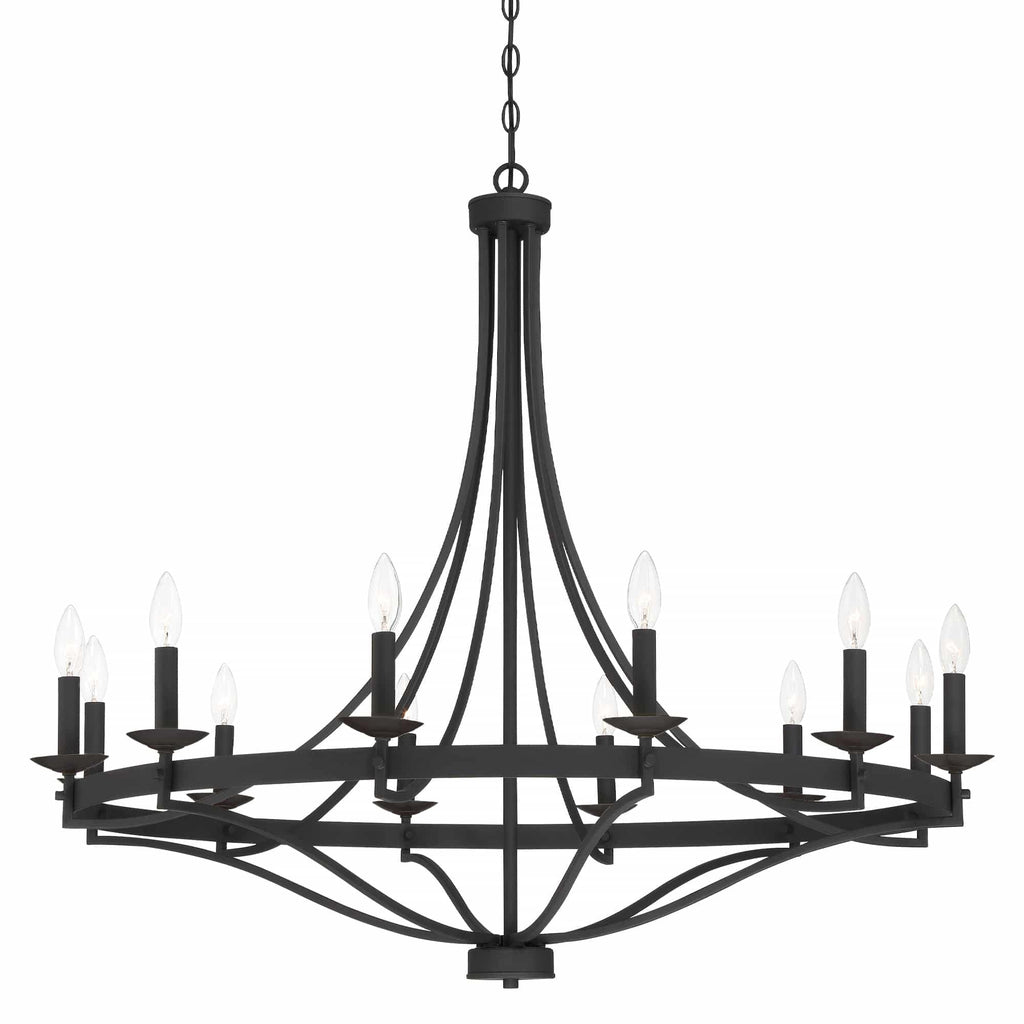 Lustre Fidenza à 12 lumières, style Empire, style ferme moderne, avec roue de chariot et UL - D40'' * H135''