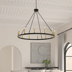 Lustre Acroma Farmhouse à 12 lumières, 40 po, en forme de roue de chariot, certifié UL - 40 po P x 138 po H