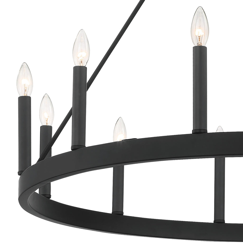 Lustre Acroma Farmhouse à 12 lumières, 40 po, en forme de roue de chariot, certifié UL - 40 po P x 138 po H