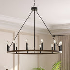 Lustre Acroma Farmhouse à 12 lumières, 40 po, en forme de roue de chariot, certifié UL - 40 po P x 138 po H