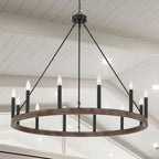 Lustre Acroma Farmhouse à 12 lumières, 40 po, en forme de roue de chariot, certifié UL - 40 po P x 138 po H