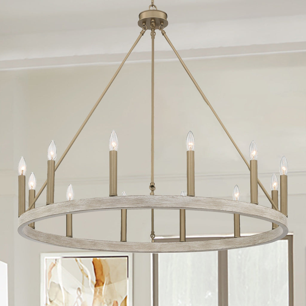 Lustre Acroma Farmhouse à 12 lumières, 40 po, en forme de roue de chariot, certifié UL - 40 po P x 138 po H