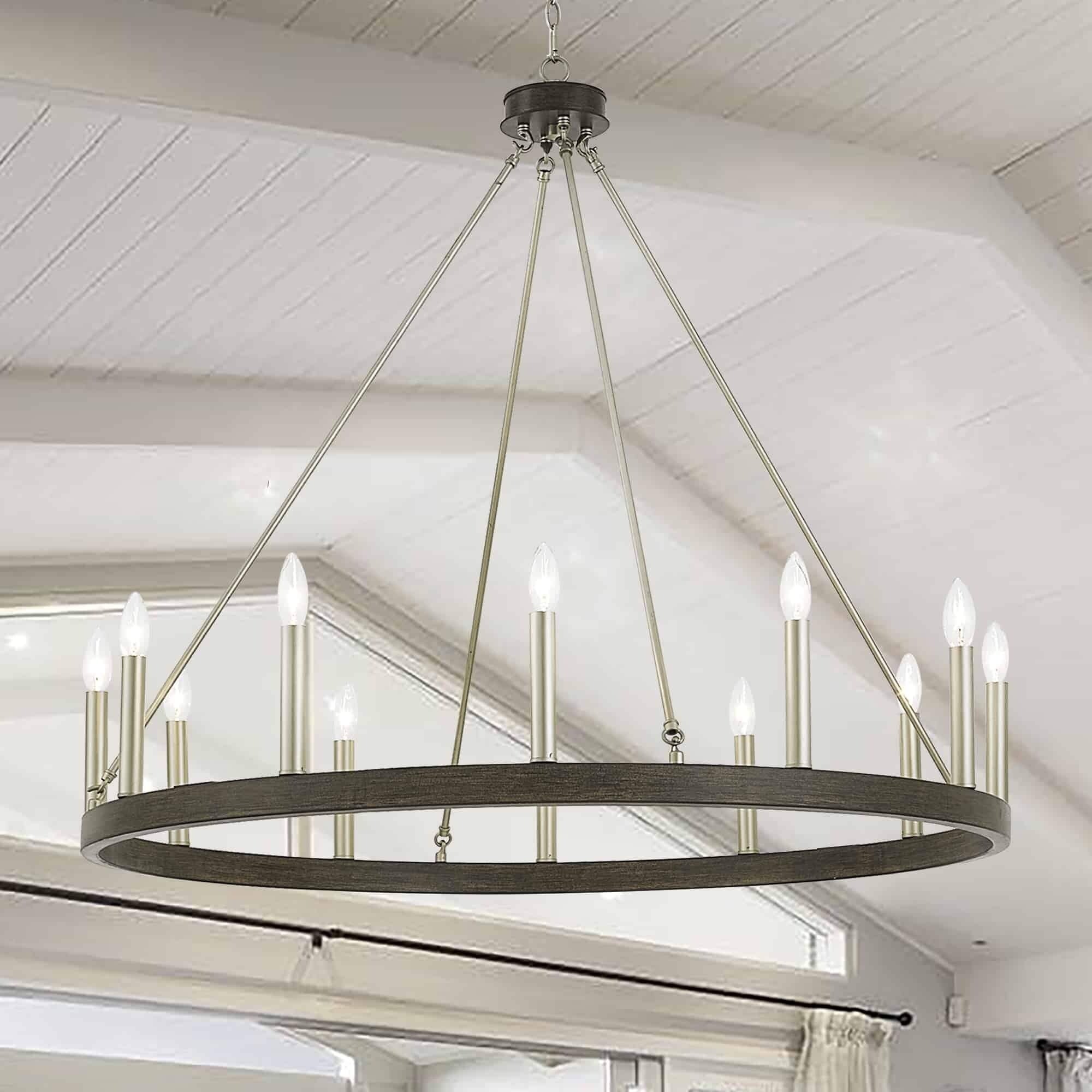 Lustre Acroma Farmhouse à 12 lumières, 40 po, en forme de roue de chariot, certifié UL - 40 po P x 138 po H