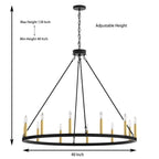 Lustre Acroma Farmhouse à 12 lumières, 40 po, en forme de roue de chariot, certifié UL - 40 po P x 138 po H