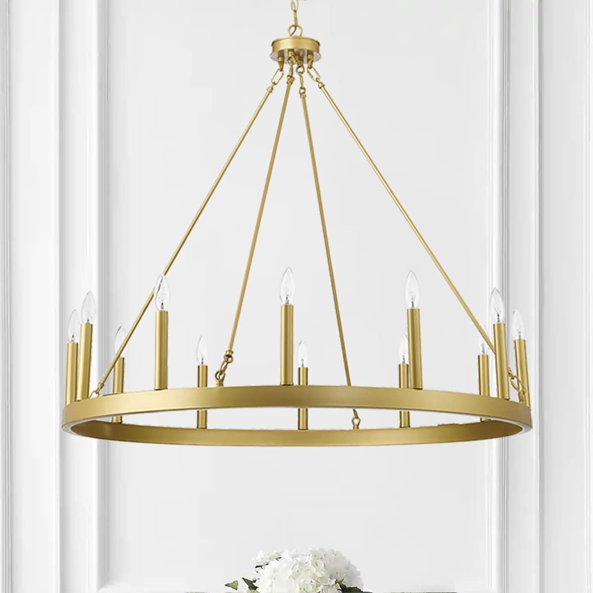Lustre Acroma Farmhouse à 12 lumières, 40 po, en forme de roue de chariot, certifié UL - 40 po P x 138 po H