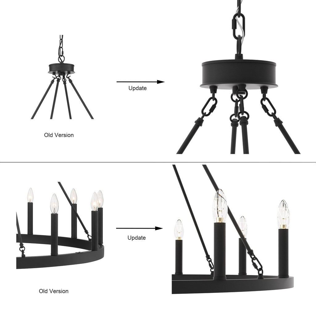 Lustre Acroma Farmhouse à 12 lumières, 40 po, en forme de roue de chariot, certifié UL - 40 po P x 138 po H