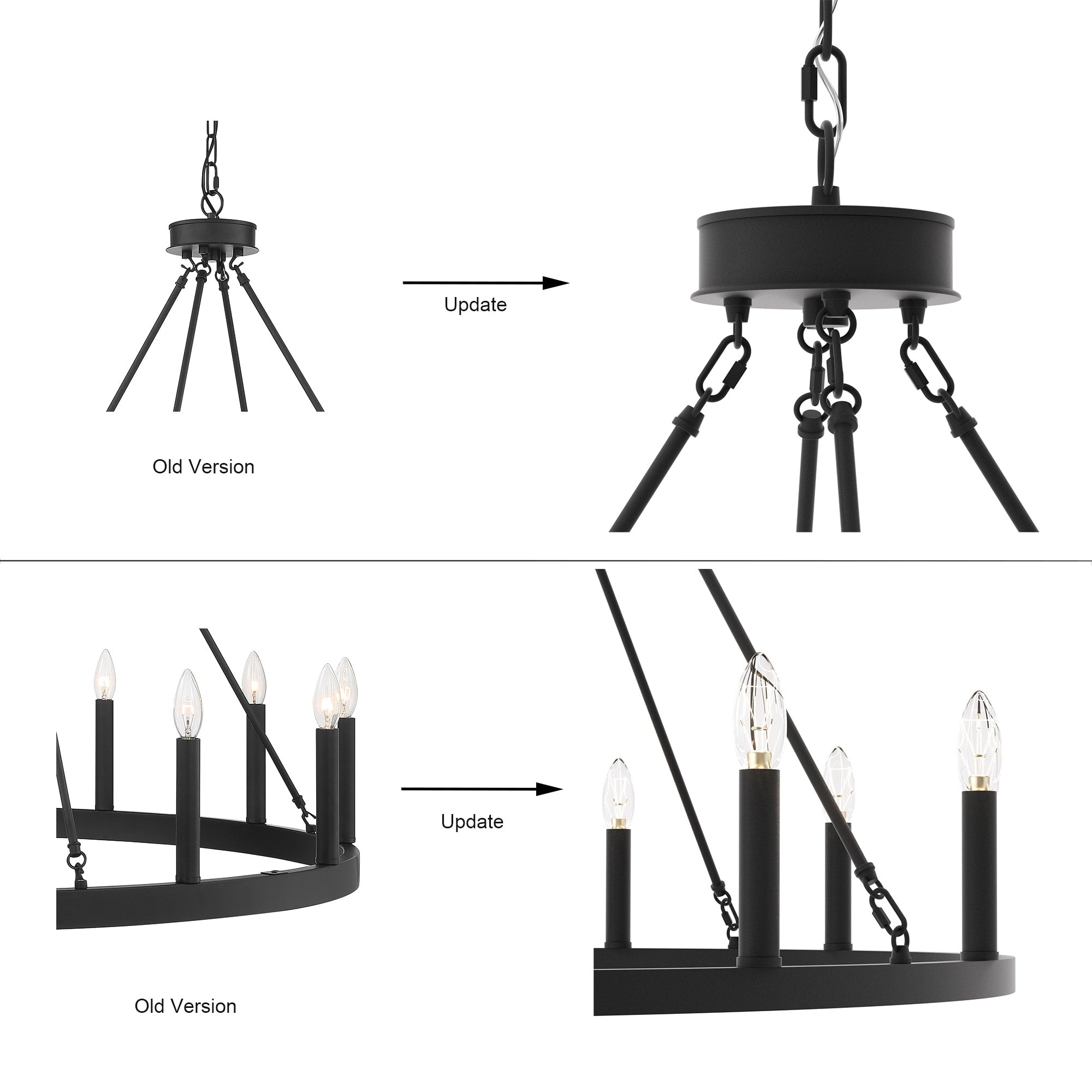 Lustre Acroma Farmhouse à 12 lumières, 40 po, en forme de roue de chariot, certifié UL - 40 po P x 138 po H