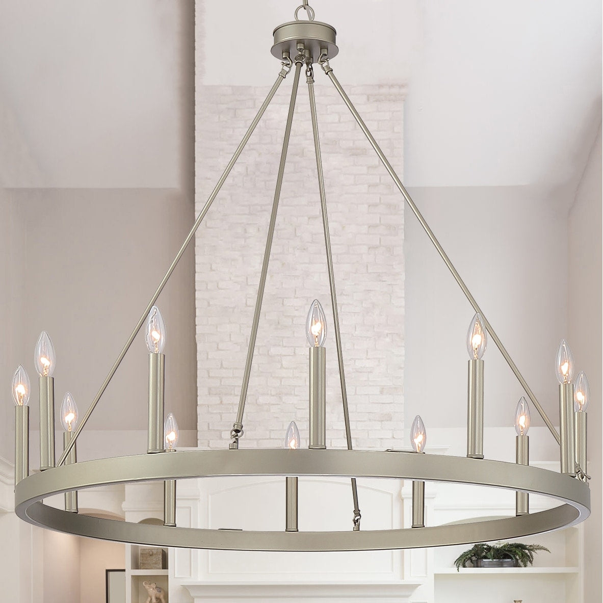 Lustre Acroma Farmhouse à 12 lumières, 40 po, en forme de roue de chariot, certifié UL - 40 po P x 138 po H
