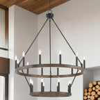 Lustre rond en forme de roue de chariot de style ferme moderne Acroma à 20 lumières de 40 po avec certification UL