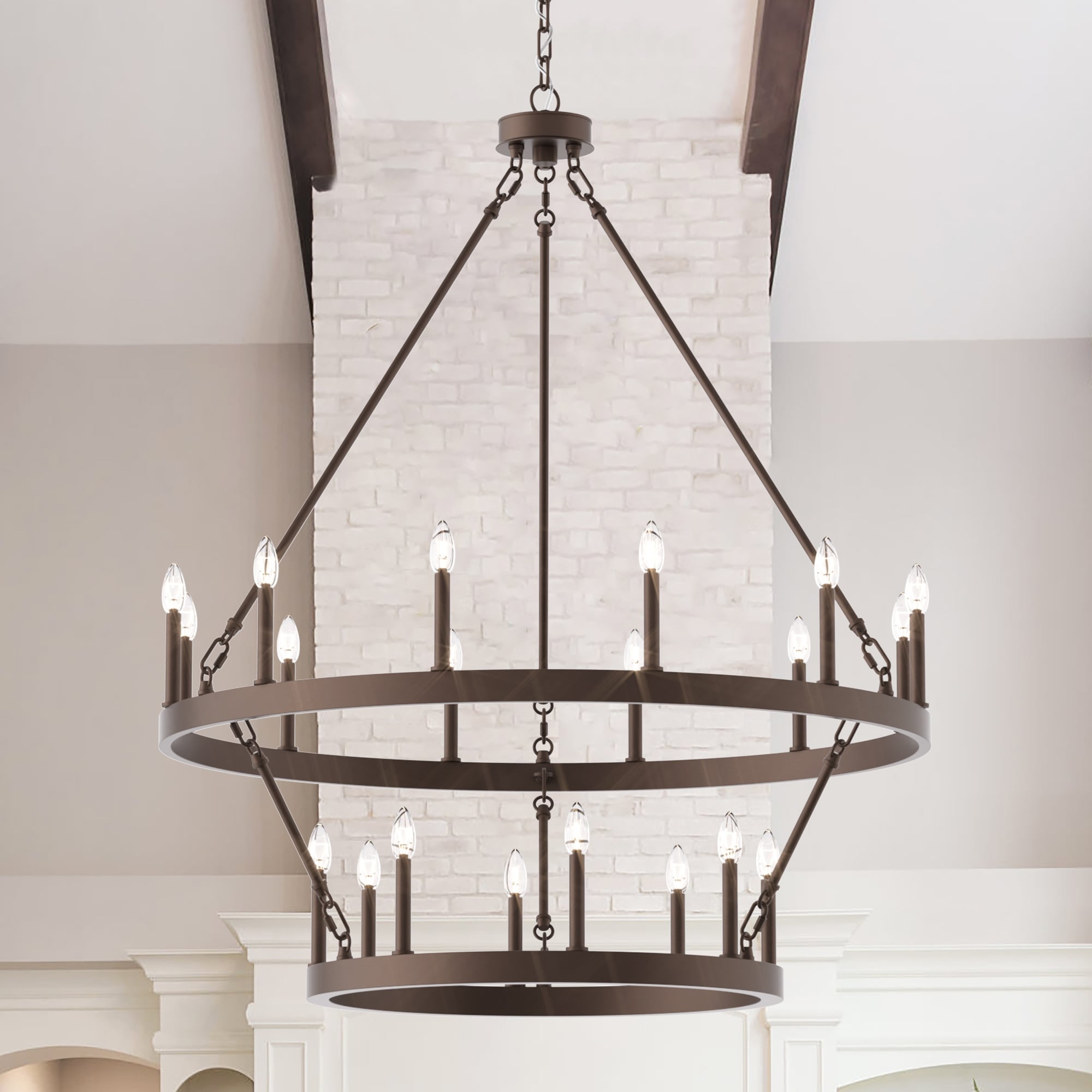 Lustre rond en forme de roue de chariot de style ferme moderne Acroma à 20 lumières de 40 po avec certification UL