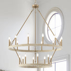 Lustre rond en forme de roue de chariot de style ferme moderne Acroma à 20 lumières de 40 po avec certification UL